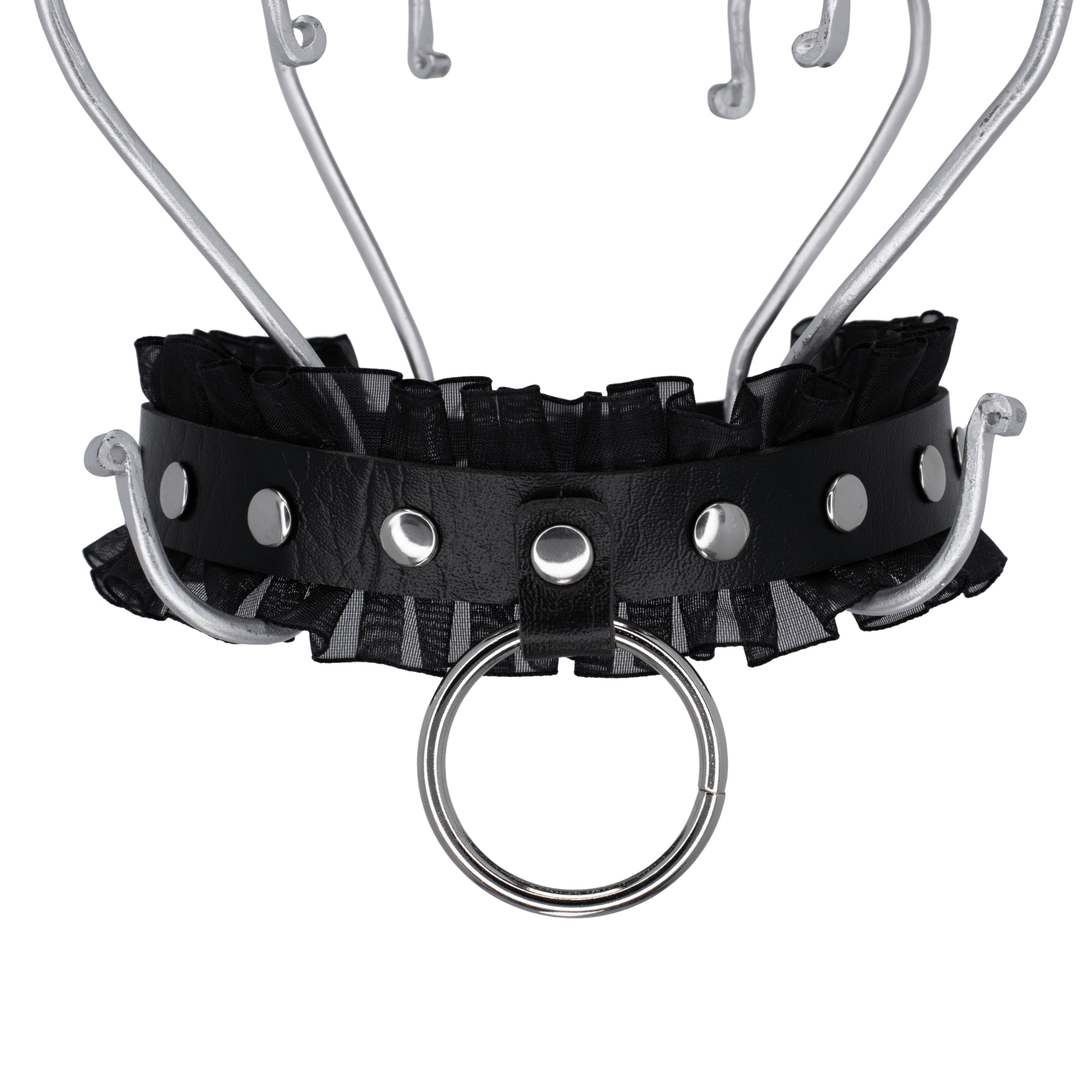 RARE RAVERS PU leren choker met zilveren details, Voorkant