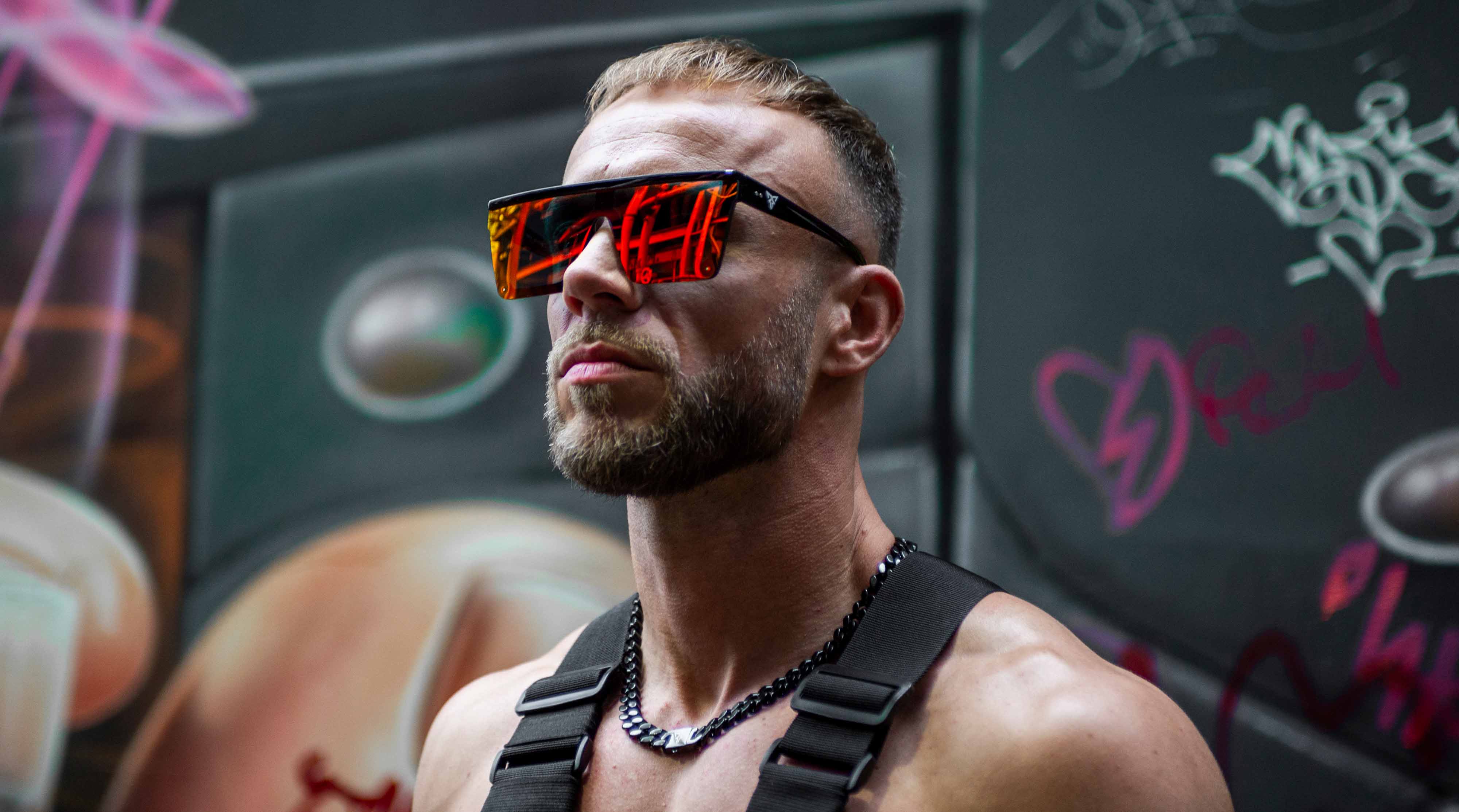 Oranje rave zonnebril spiegelglas 'Nova' festival model