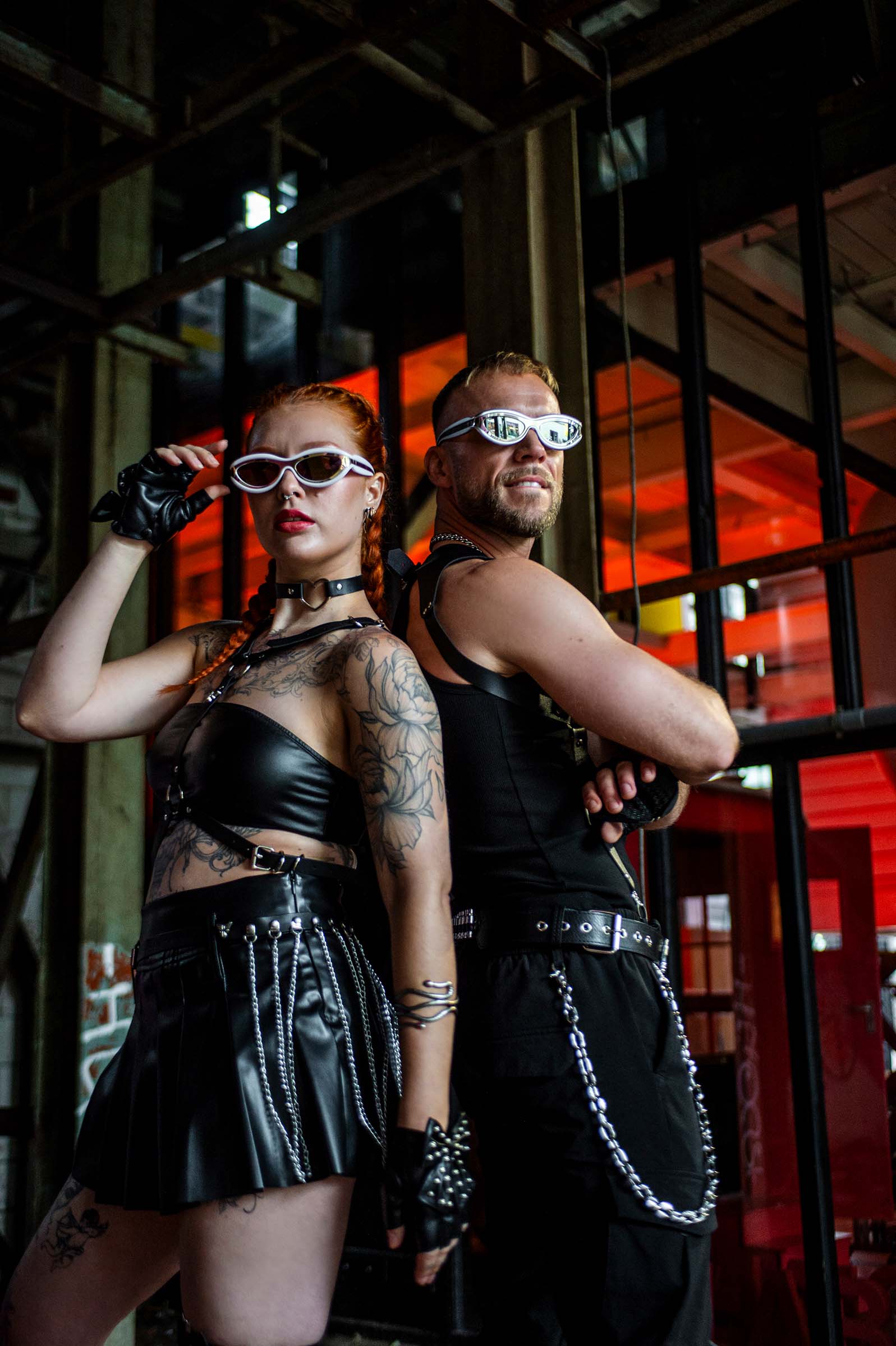 zwarte rave tailleriem 'RRH16' met kettingen duo model