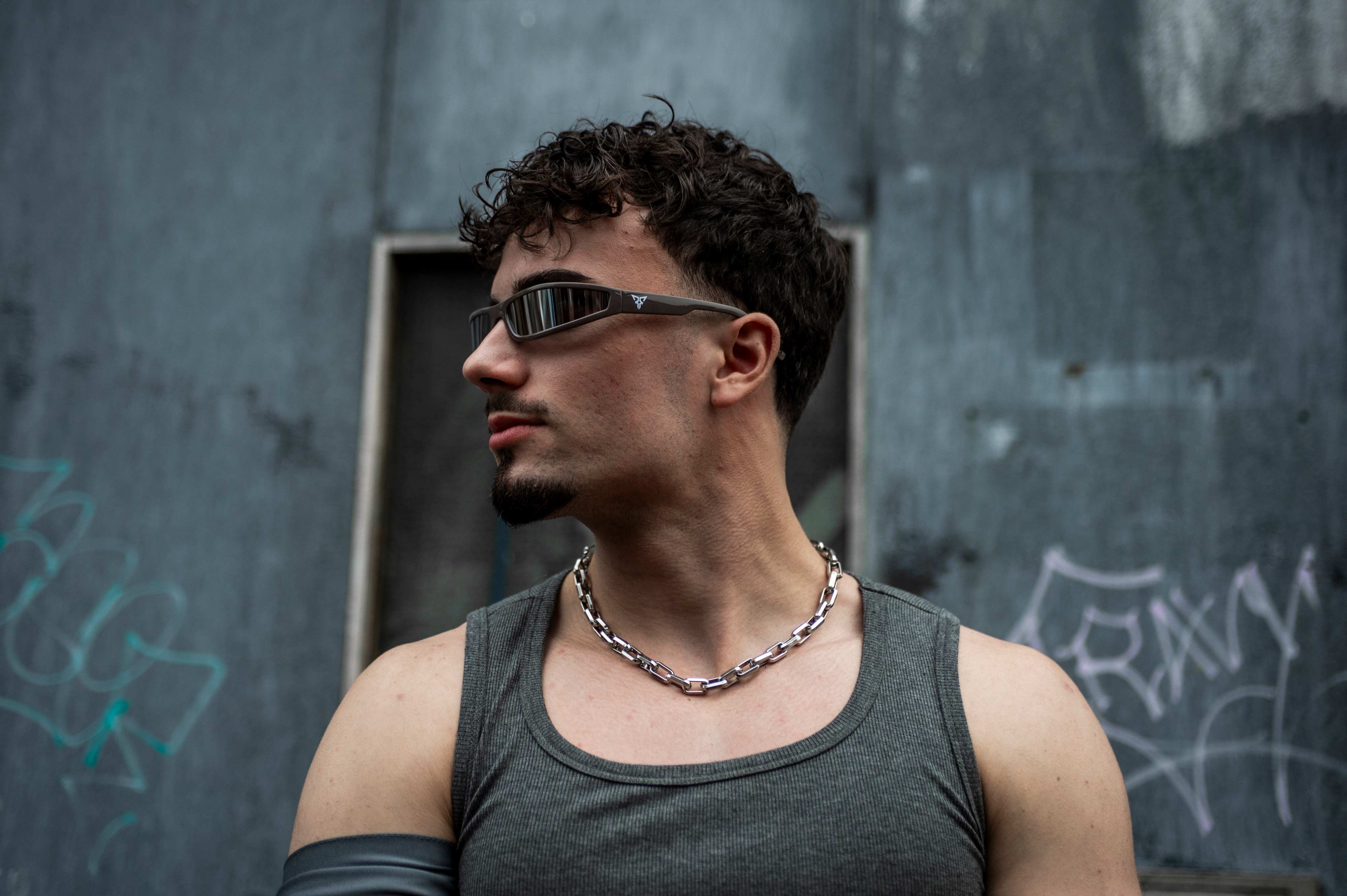 bruine rave bril met spiegelglazen voor festivals model 2