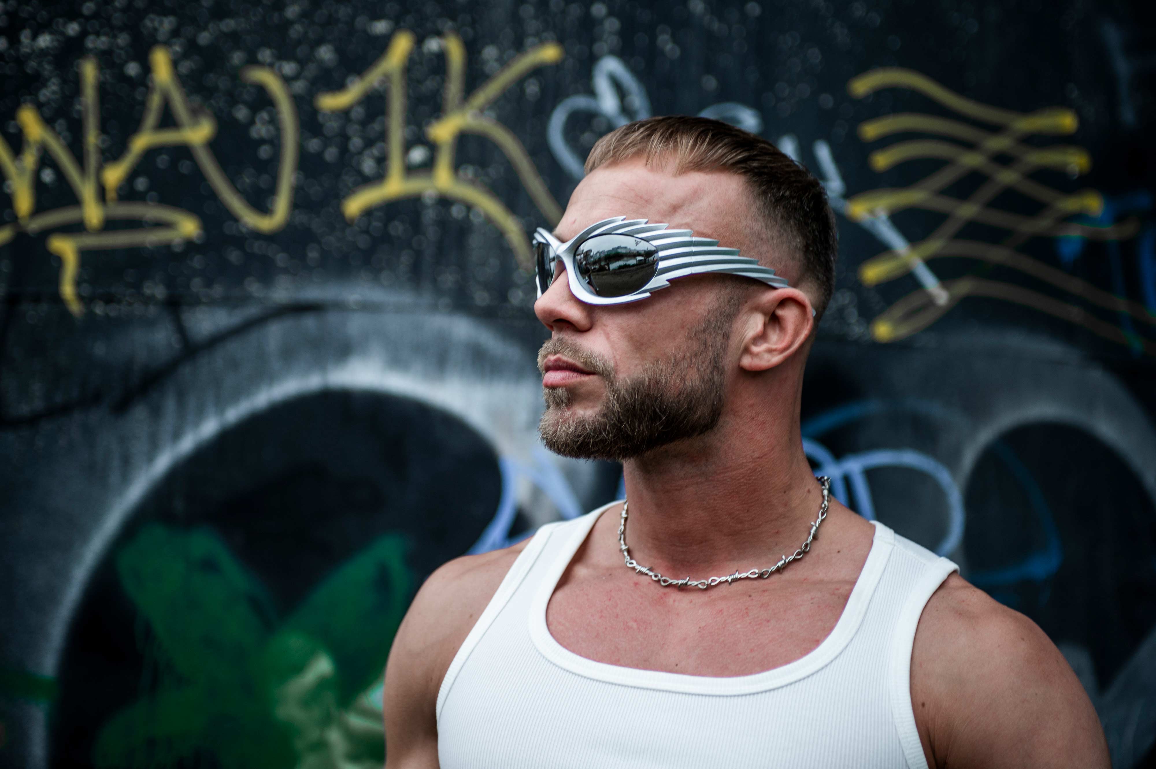 Zilveren rave bril 'Inferno' techno festival model2