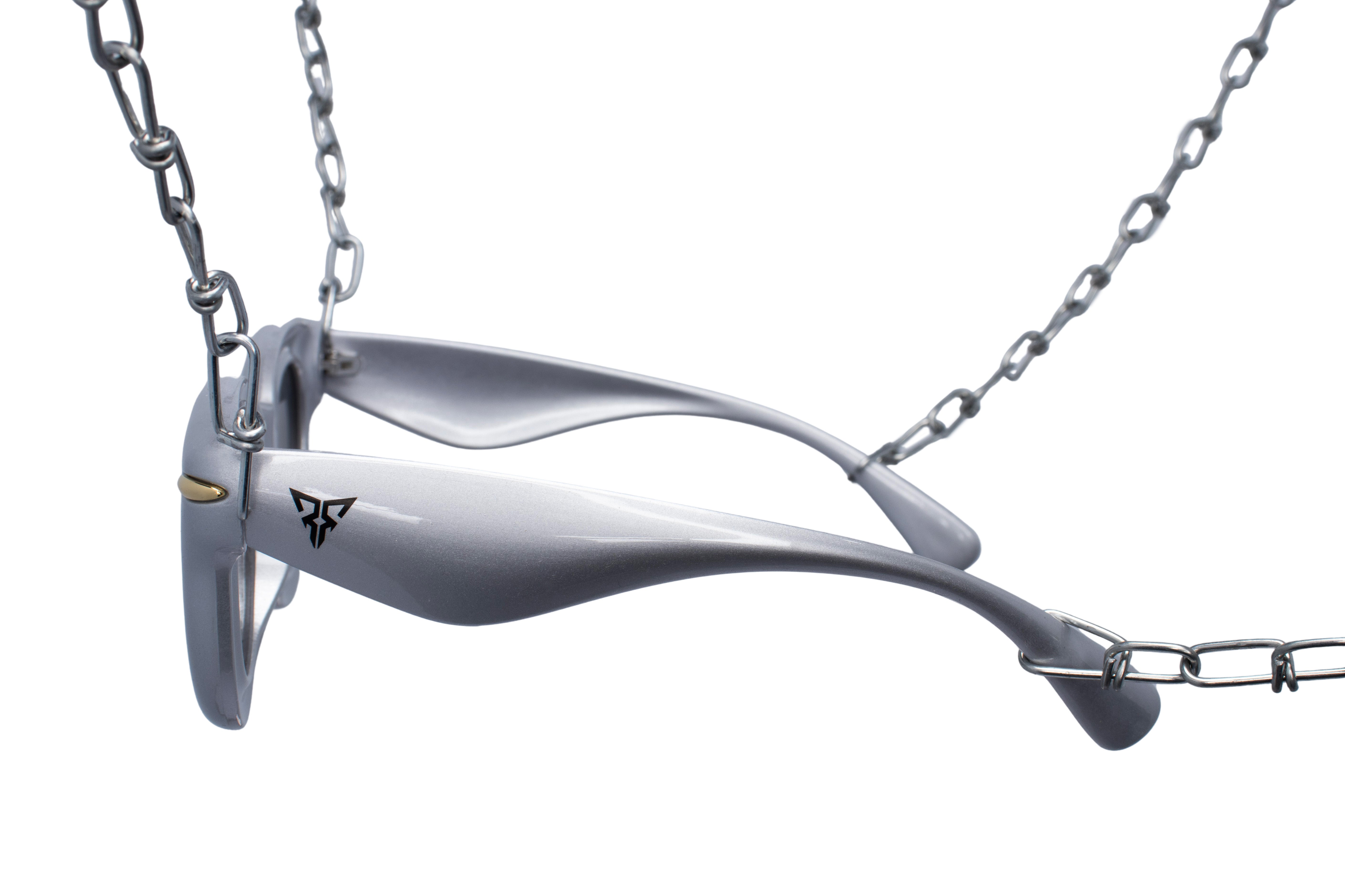 zilveren rave bril voor festivals 'Amara' zijkant