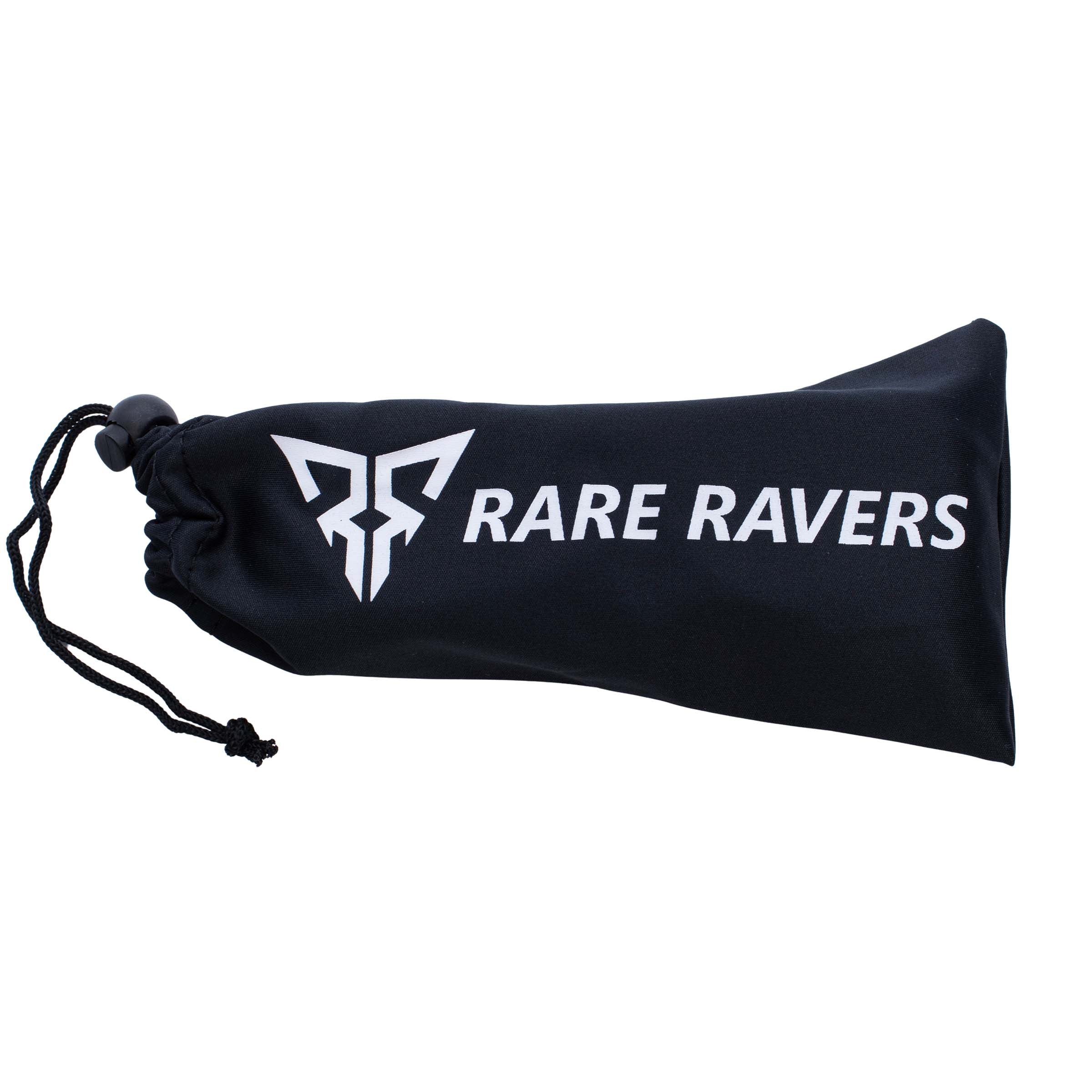 Zwart brillenhoesje met wit RARE RAVERS logo-gesloten