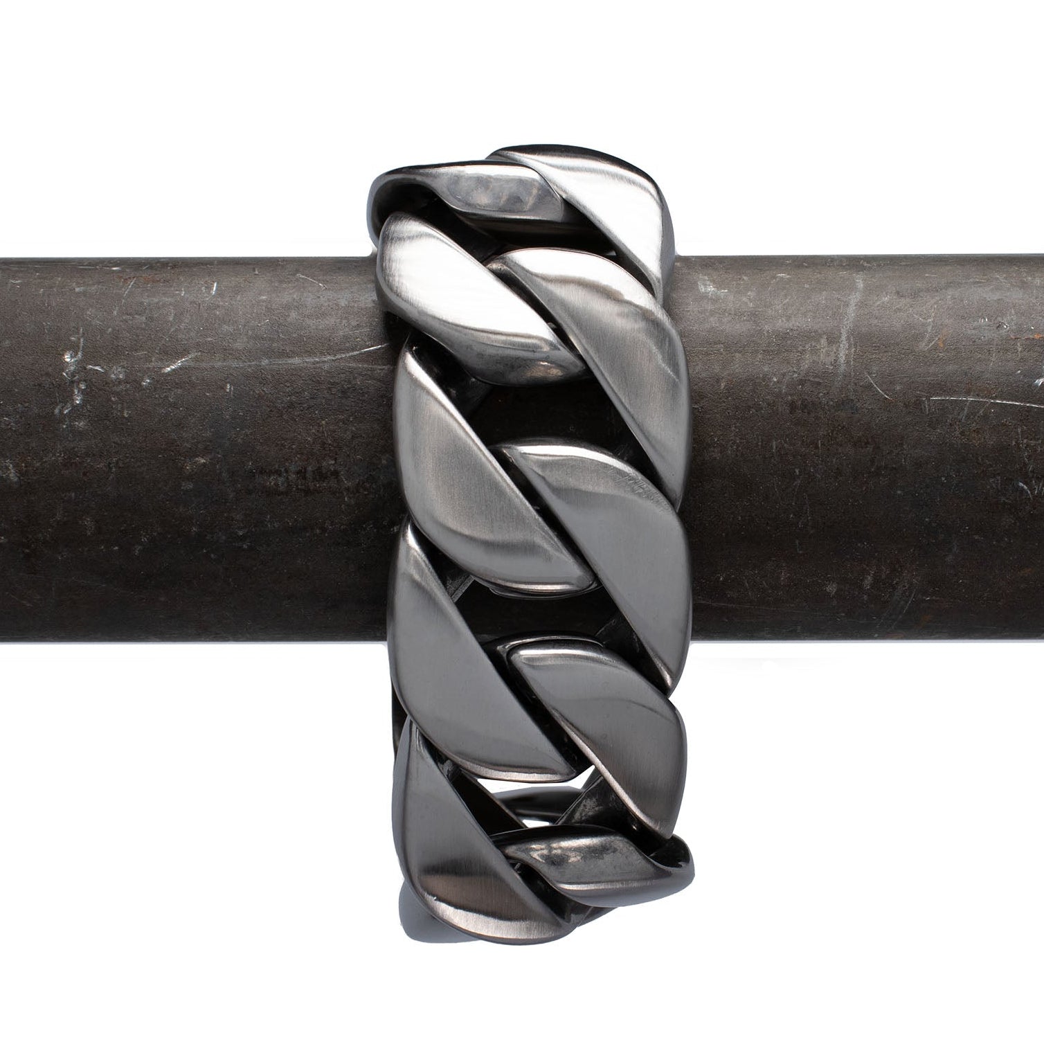 cuban rave bracelet raw heavy mat silver 32mm raw