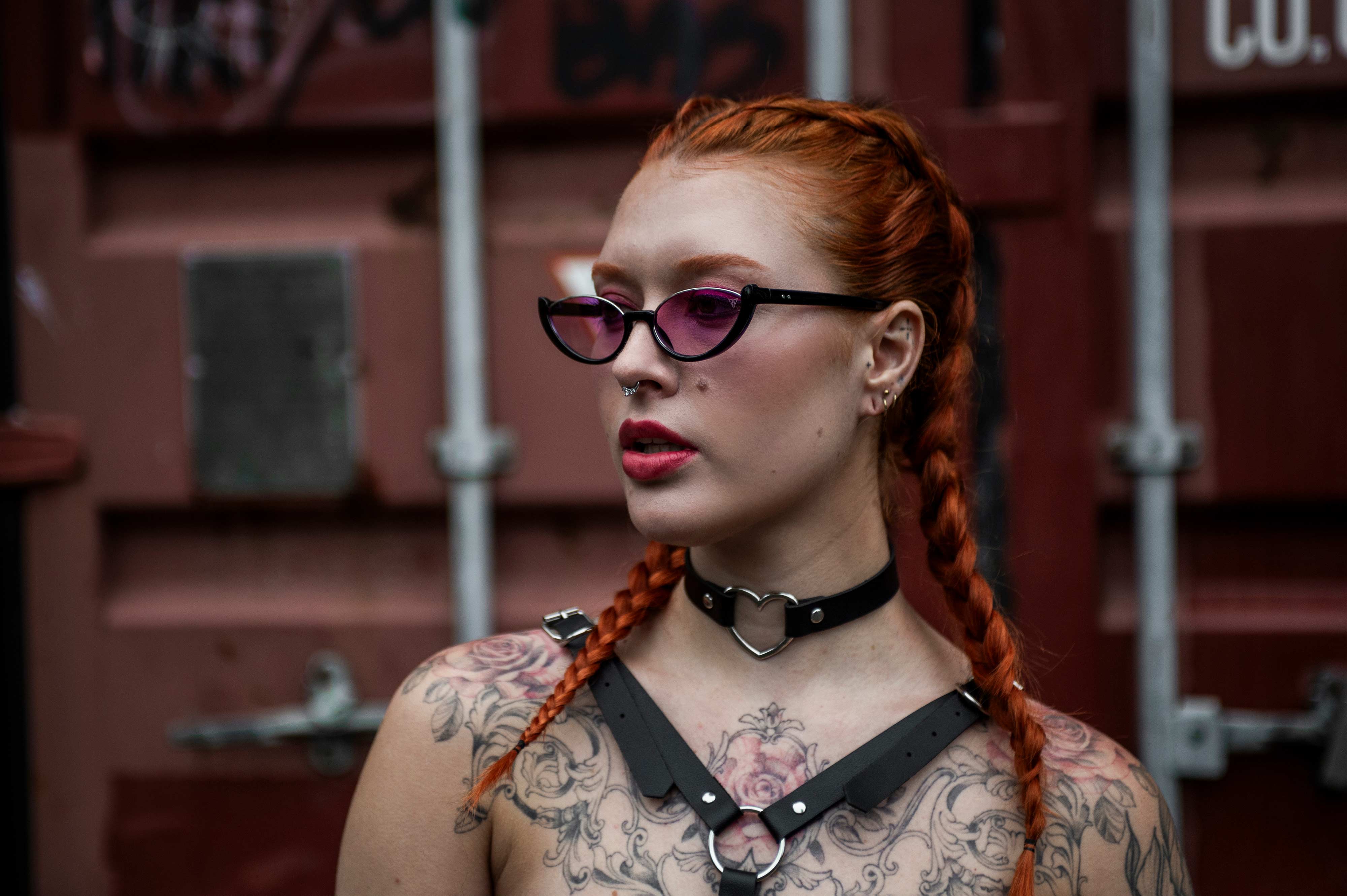 cat eye techno rave sunglasses feline black purple woman