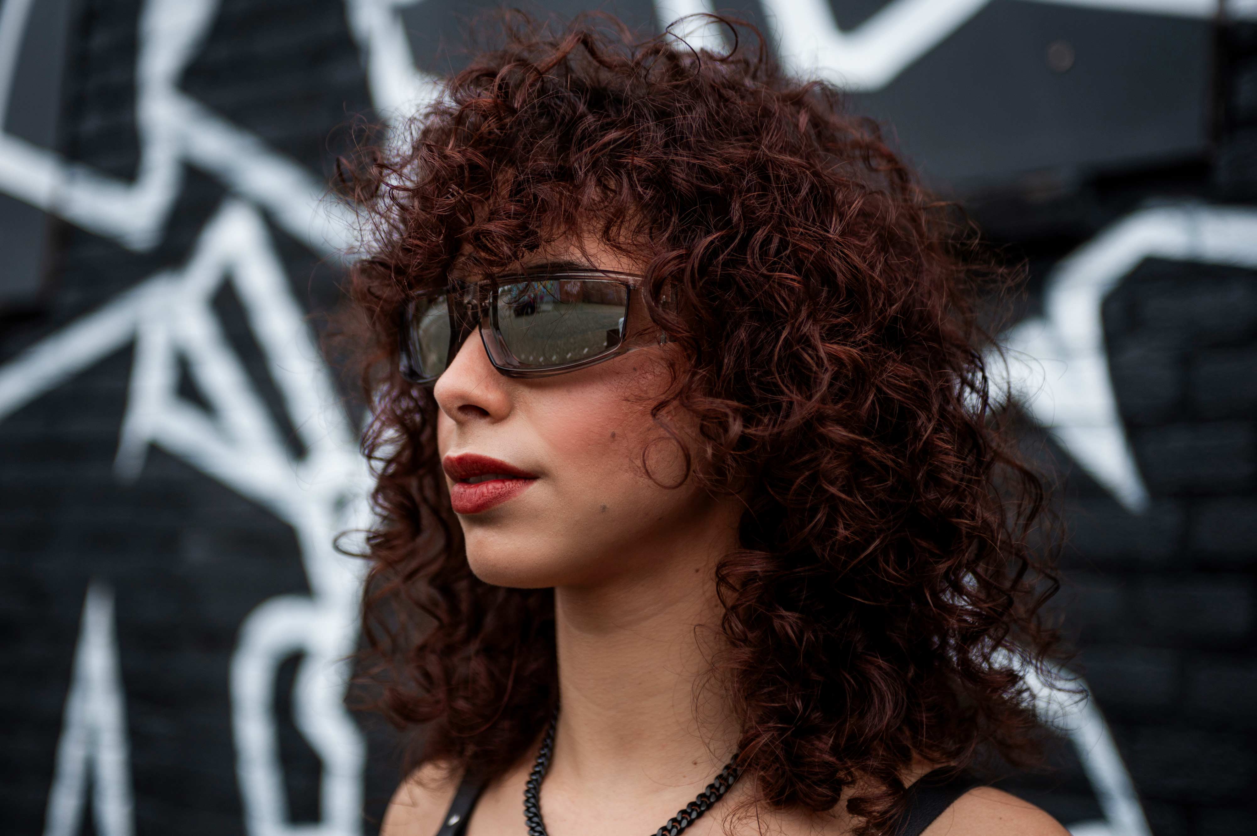 woman grey obex cool rave sunglasses hardtechno mirror front