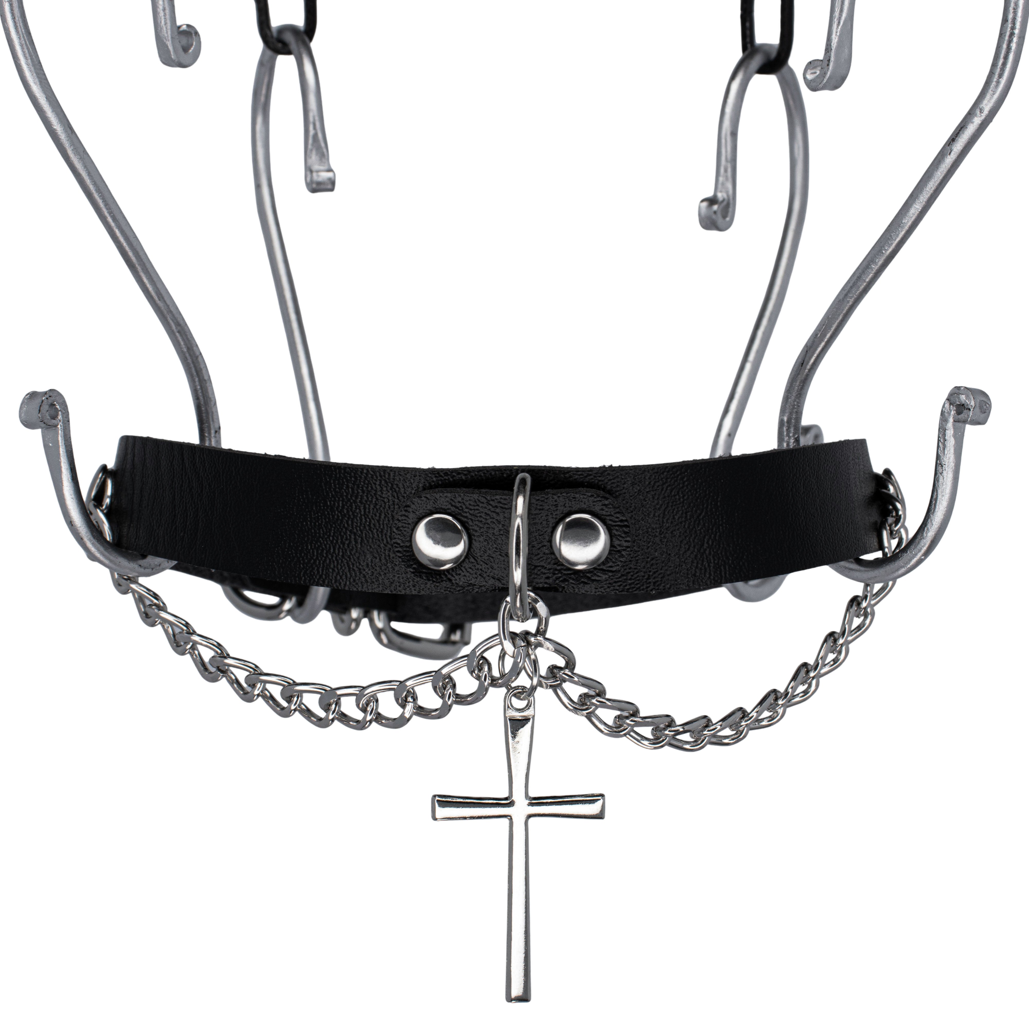 Zwarte 'Holy' choker van RARE RAVERS met zilveren details
