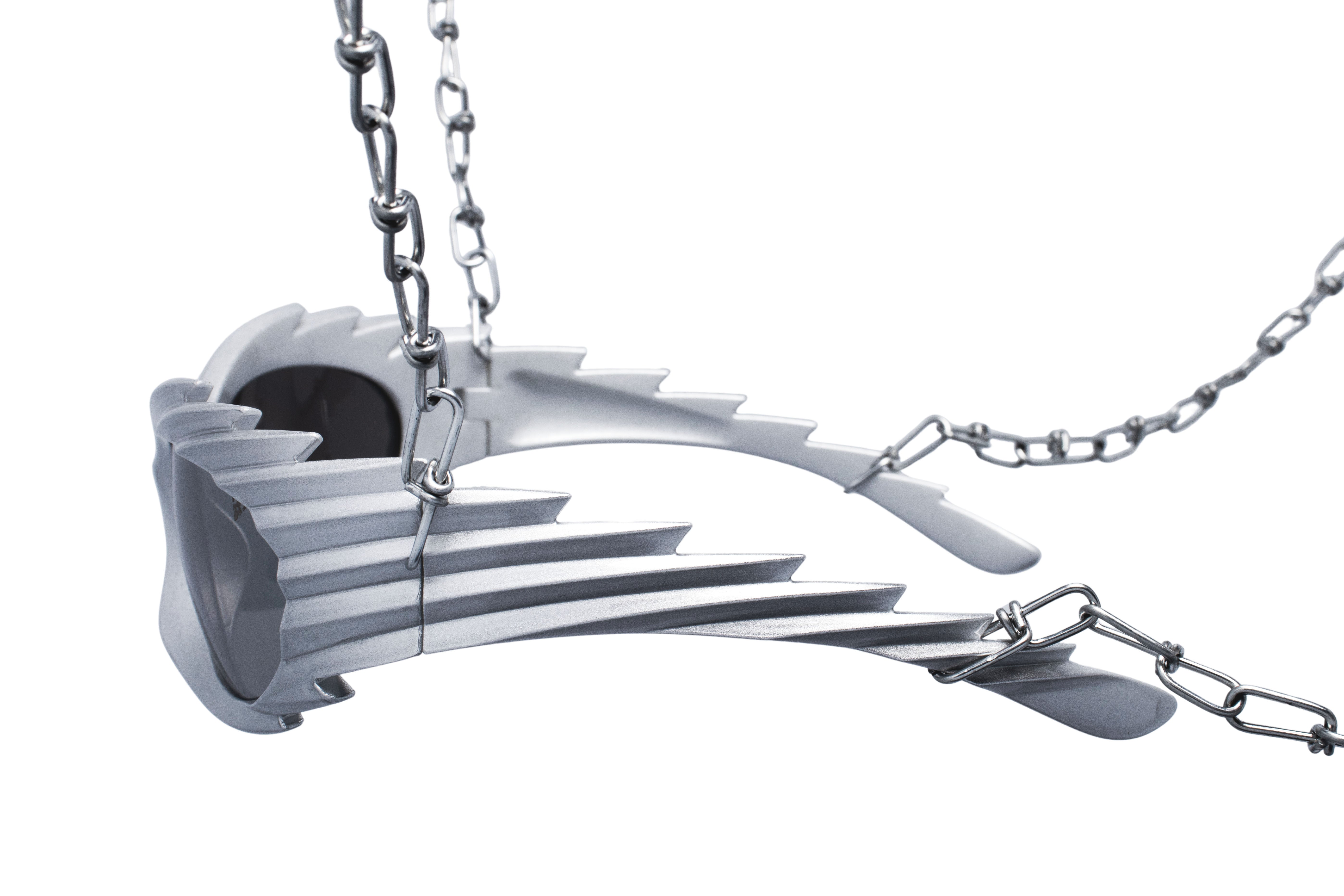 Zilveren rave bril 'Inferno' techno festival zijkant