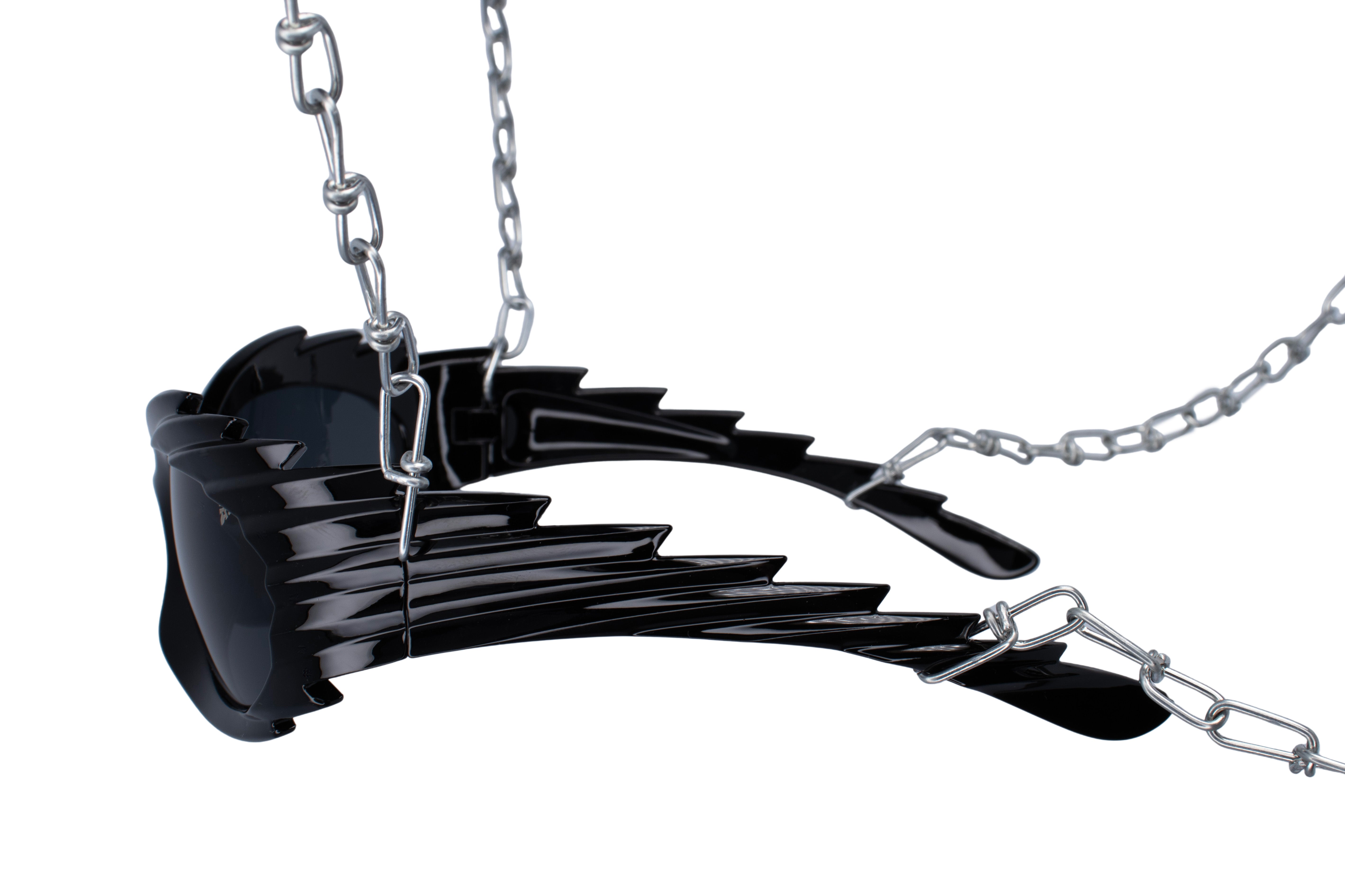 Zwarte rave bril 'Inferno' techno festival zijkant