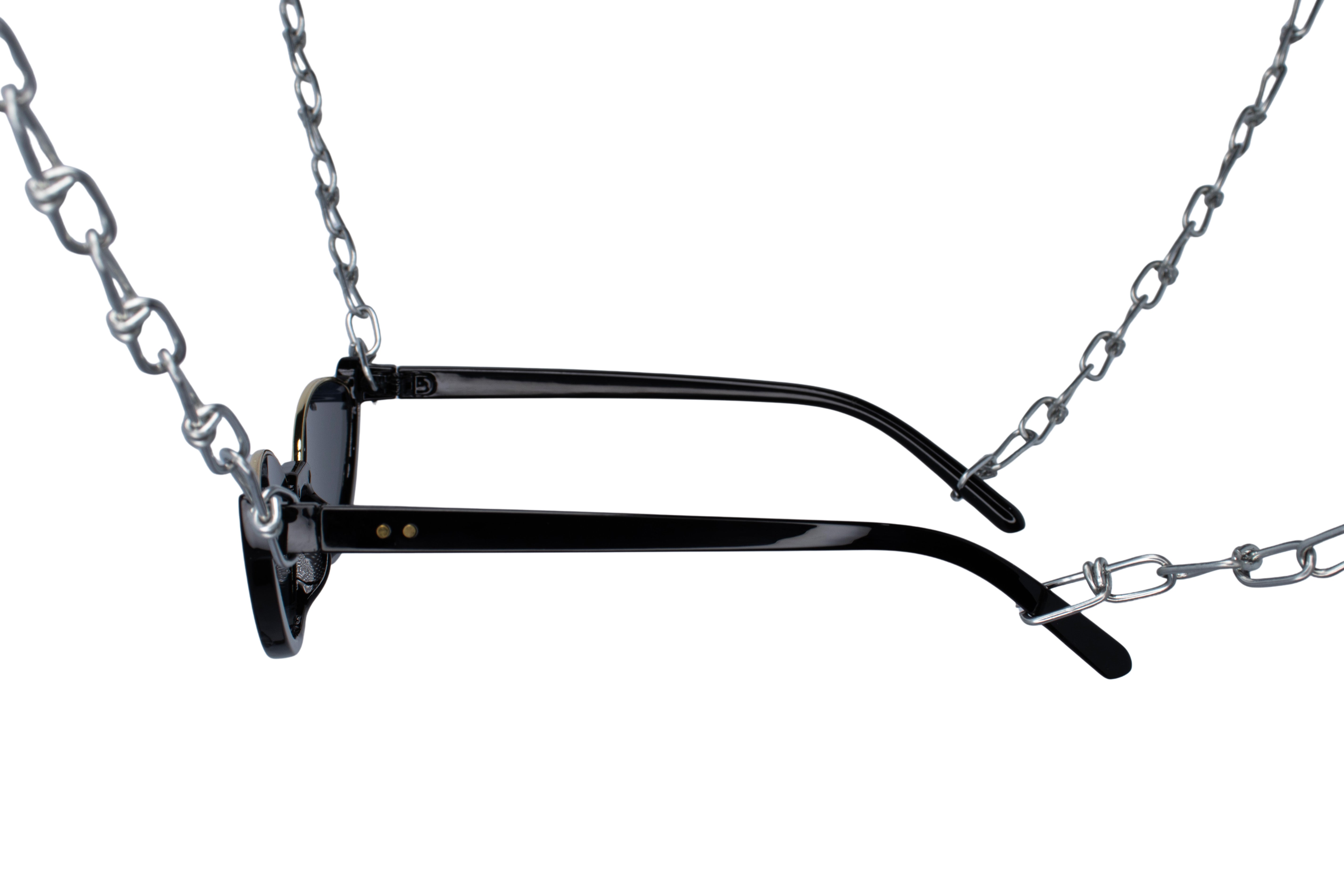 woman rave sunglasses feline black techno side