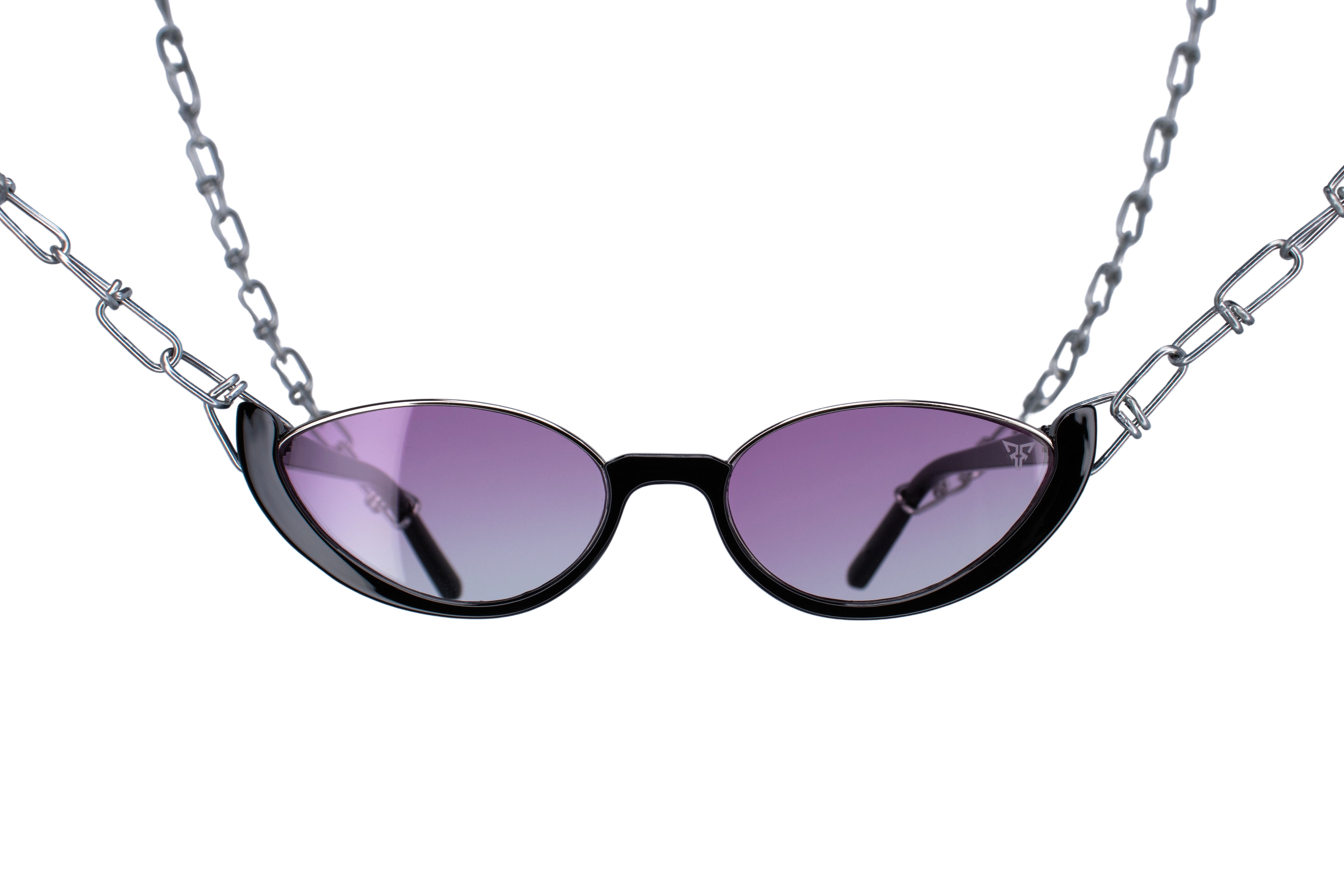 lady rave sunglasses feline black purple techno front