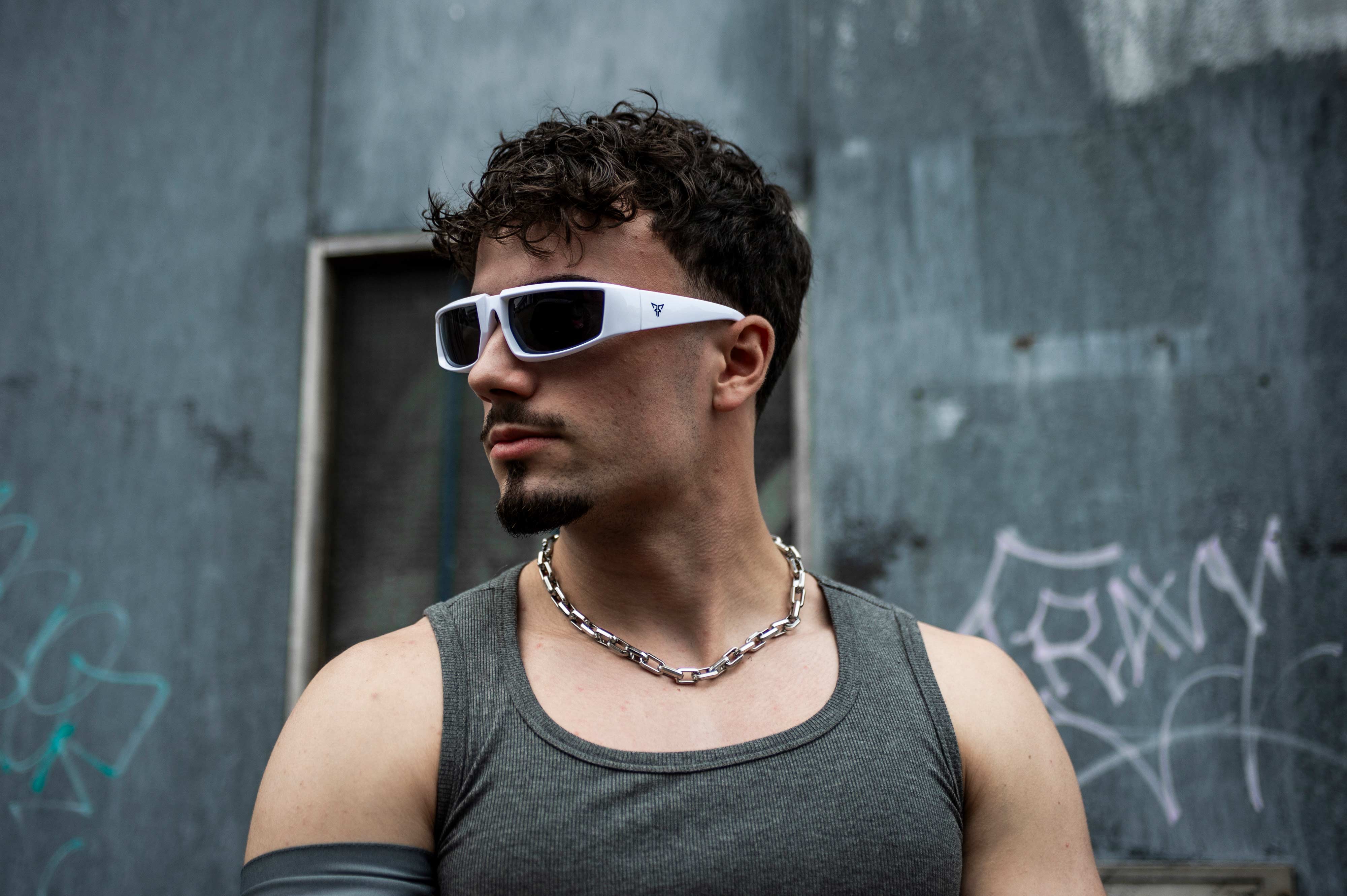 men white obex cool rave sunglasses hardtechno front