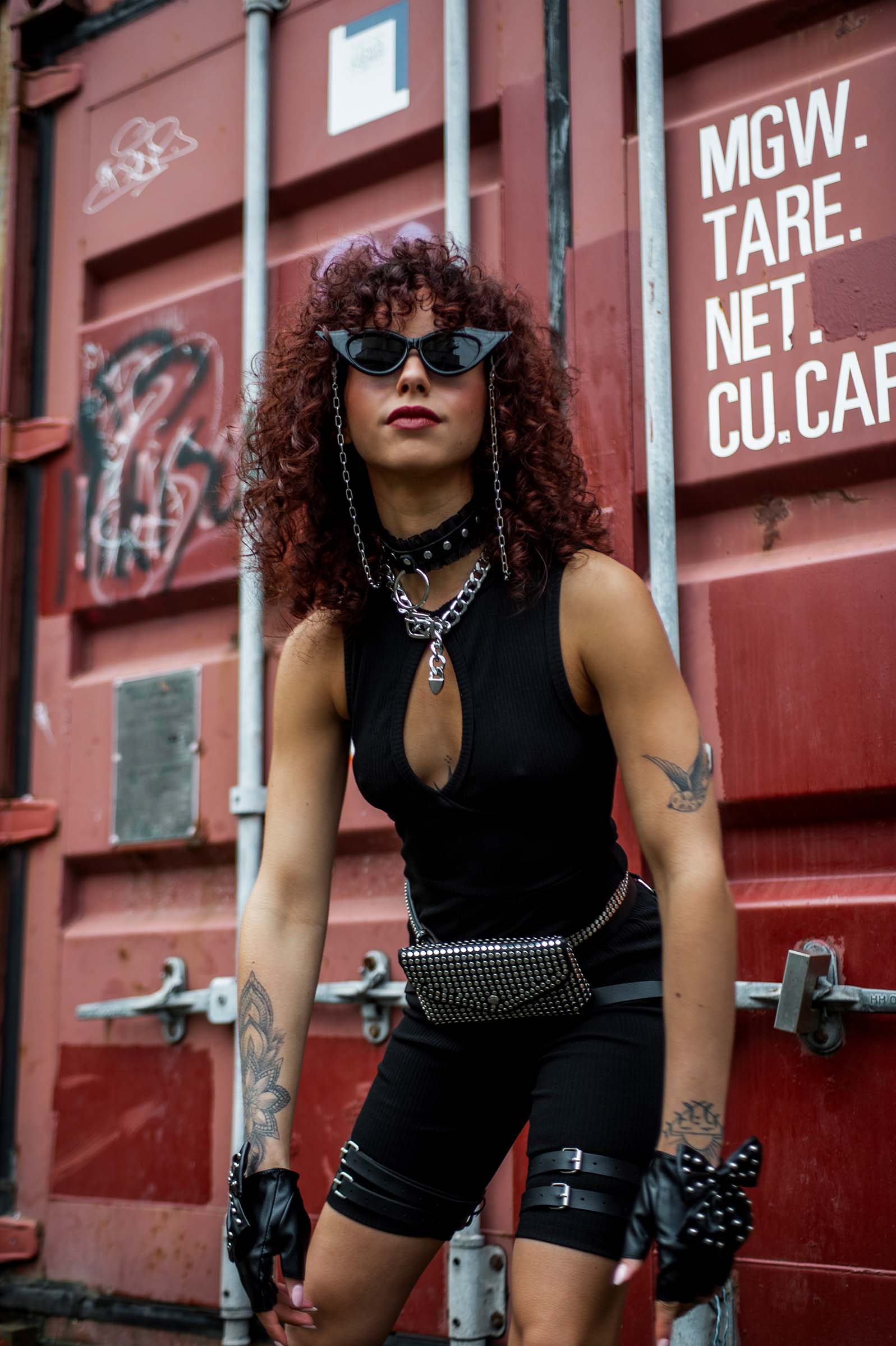 PU leren choker 'Fancy' met zilveren details op festival