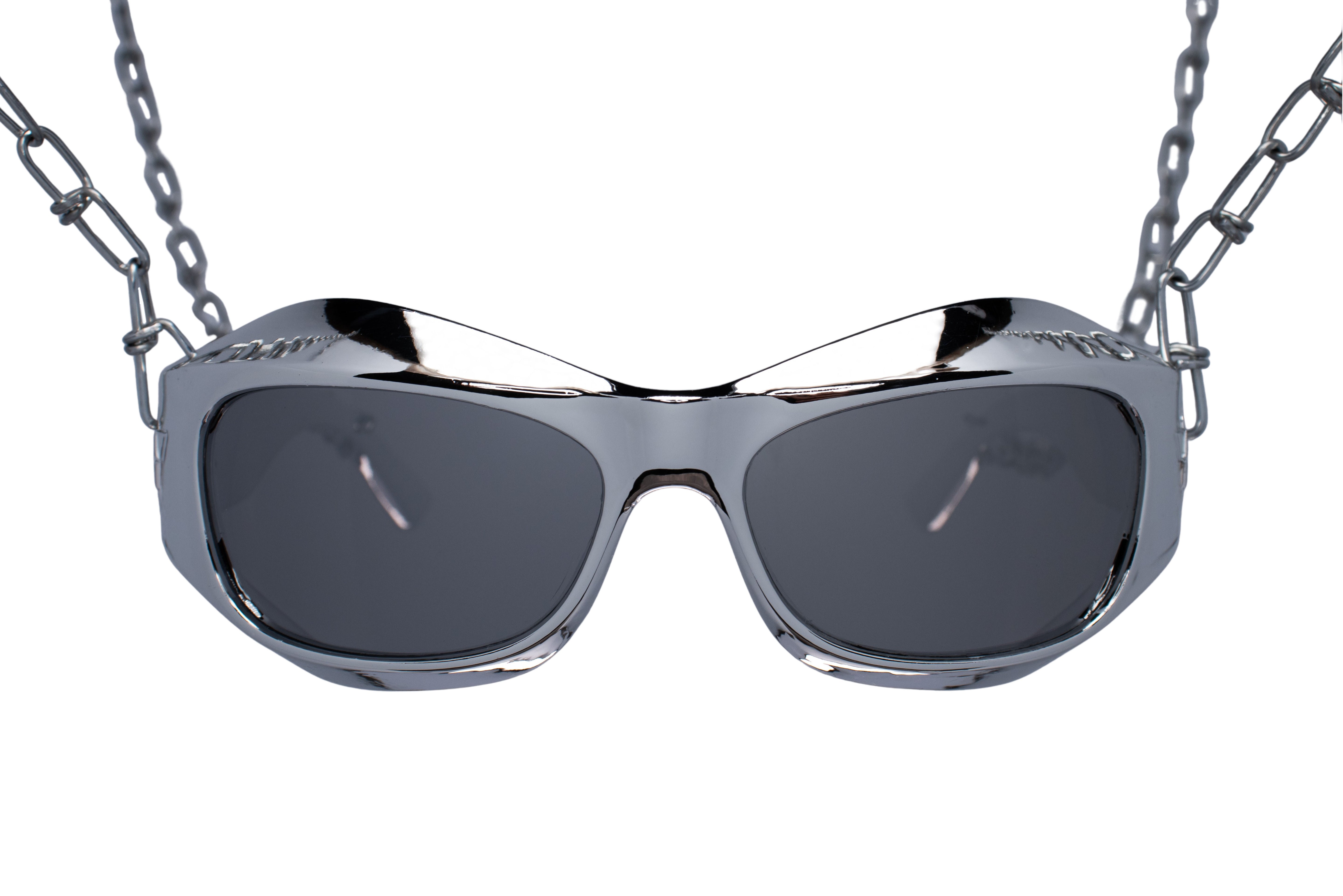 zilveren rave bril 'Nox' spiegelglazen festival voorkant