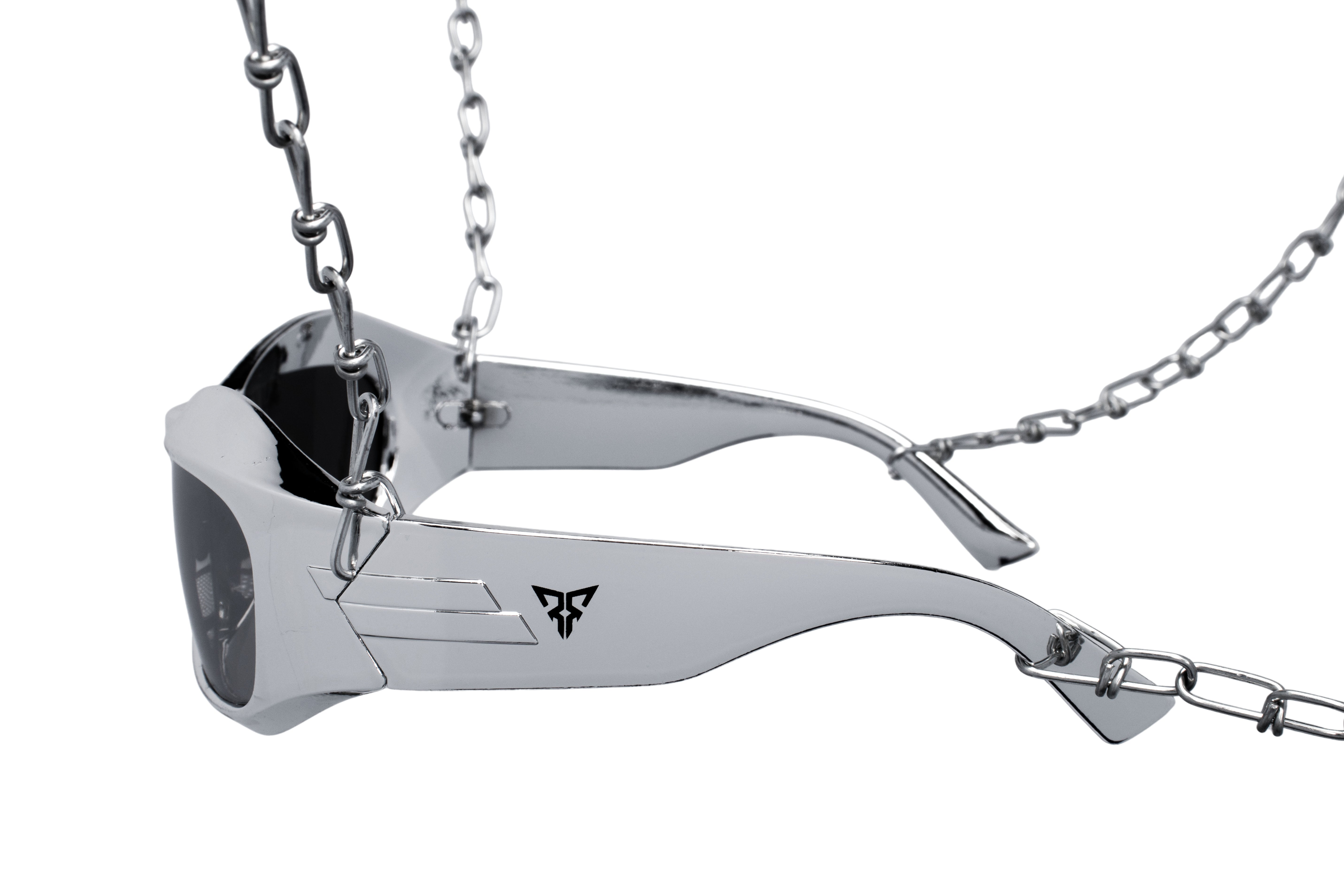 zilveren rave bril 'Nox' spiegelglazen festival zijkant