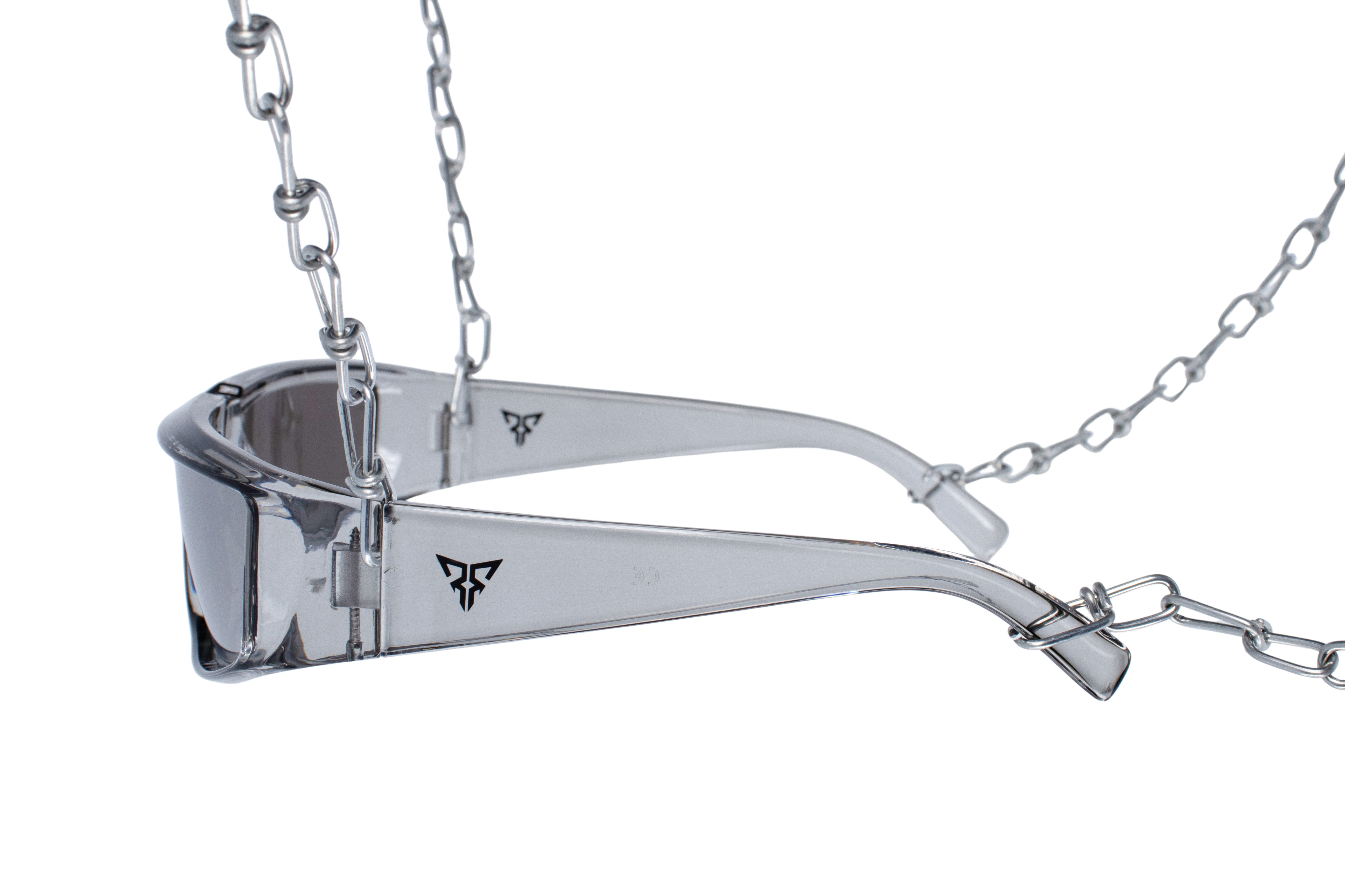 grijze rave bril 'Obex' techno festival zijkant