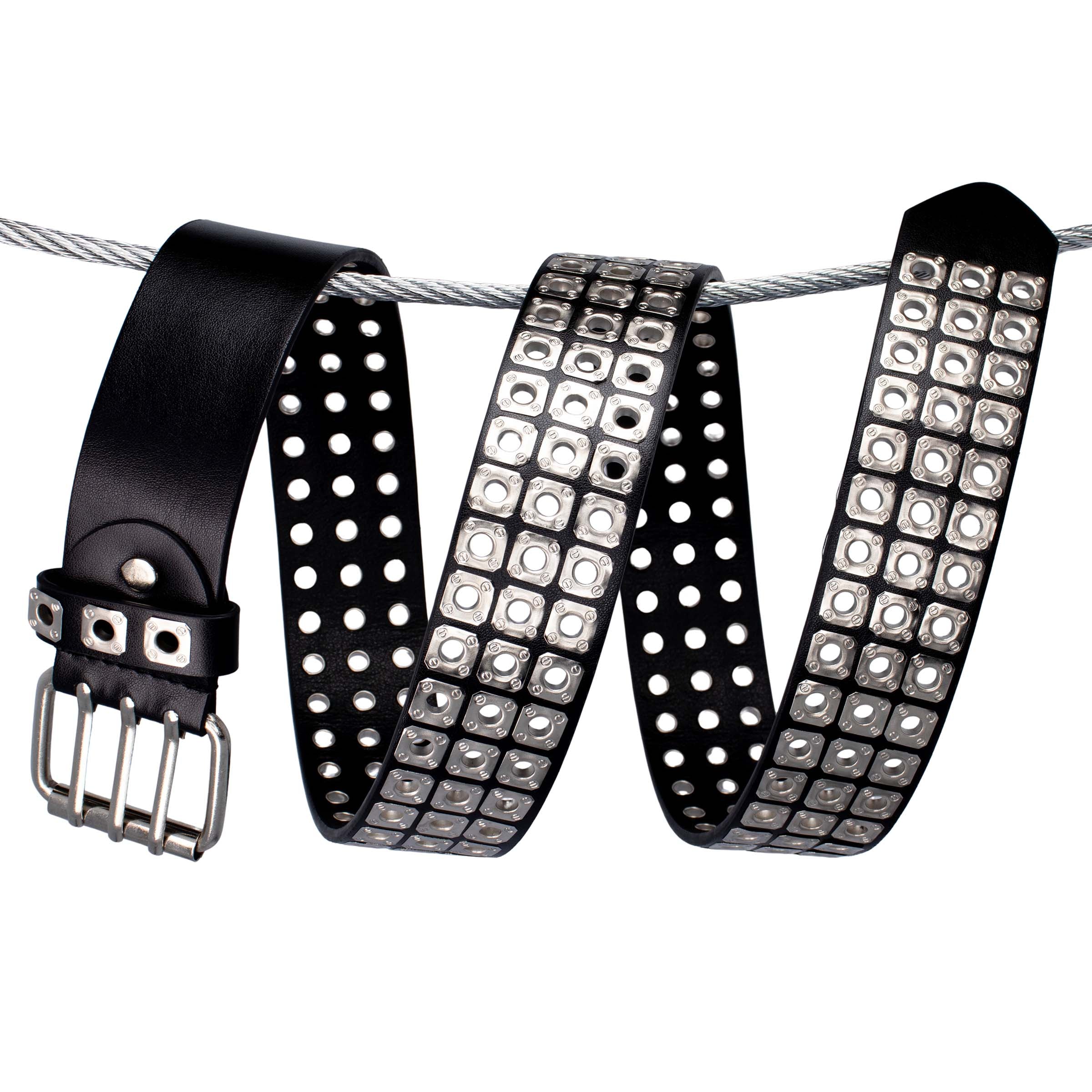 PU leren zwarte riem met zilveren studs voorzijde