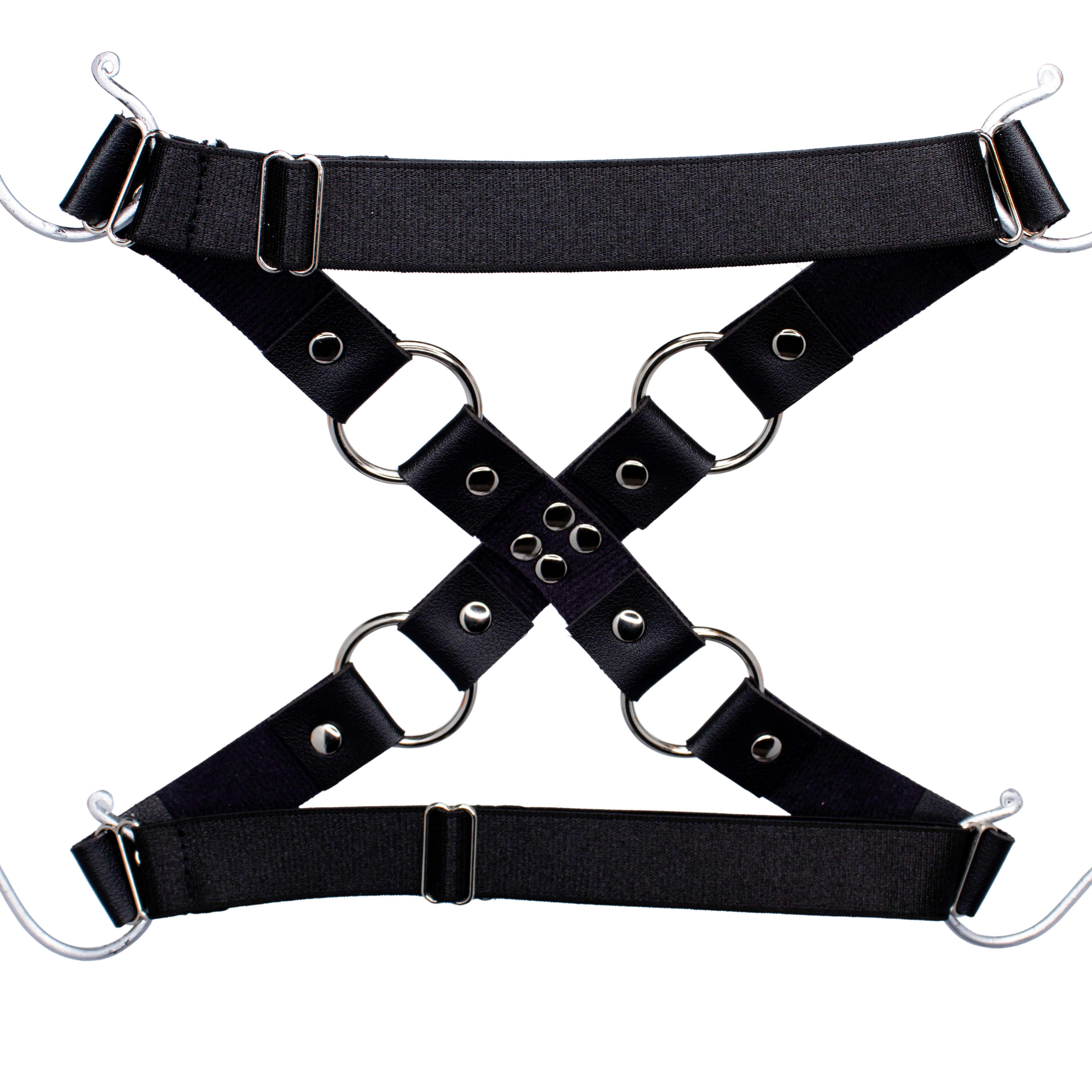 rave beenharnas PU-leer kruis achterkant