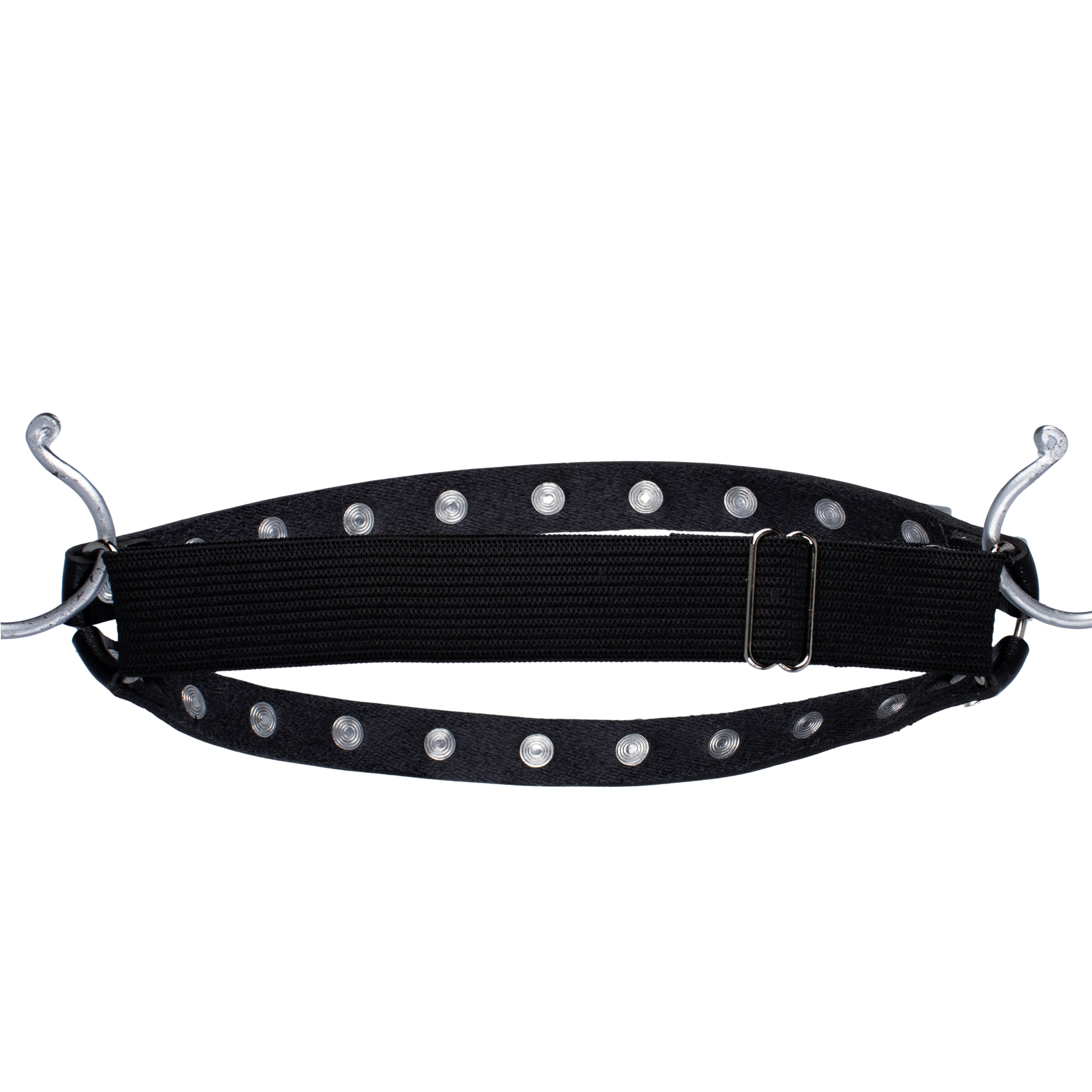 zwarte rave beenharnas met zilveren spikes achterkant