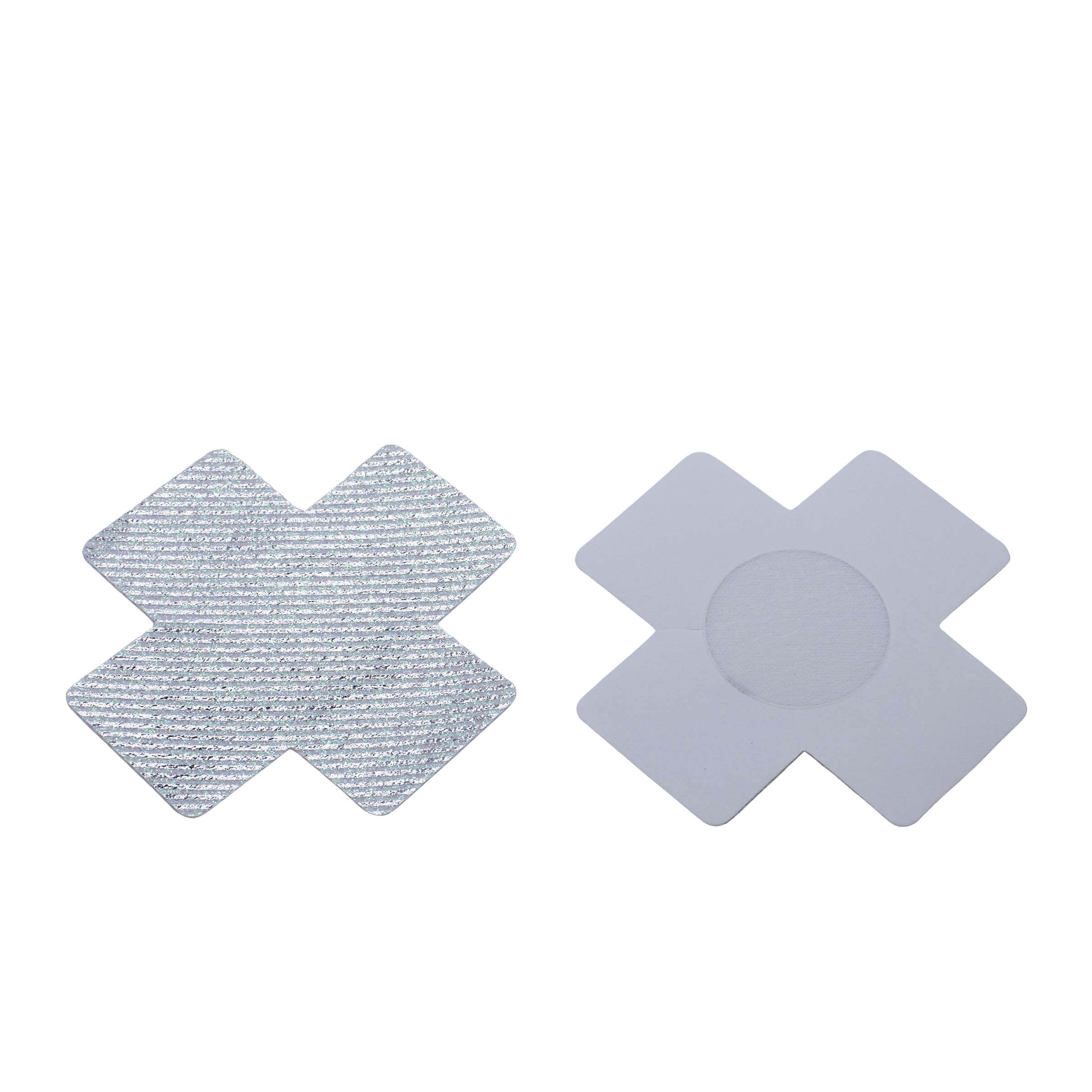 Tepelplakkers kruis met zilveren print achterkant