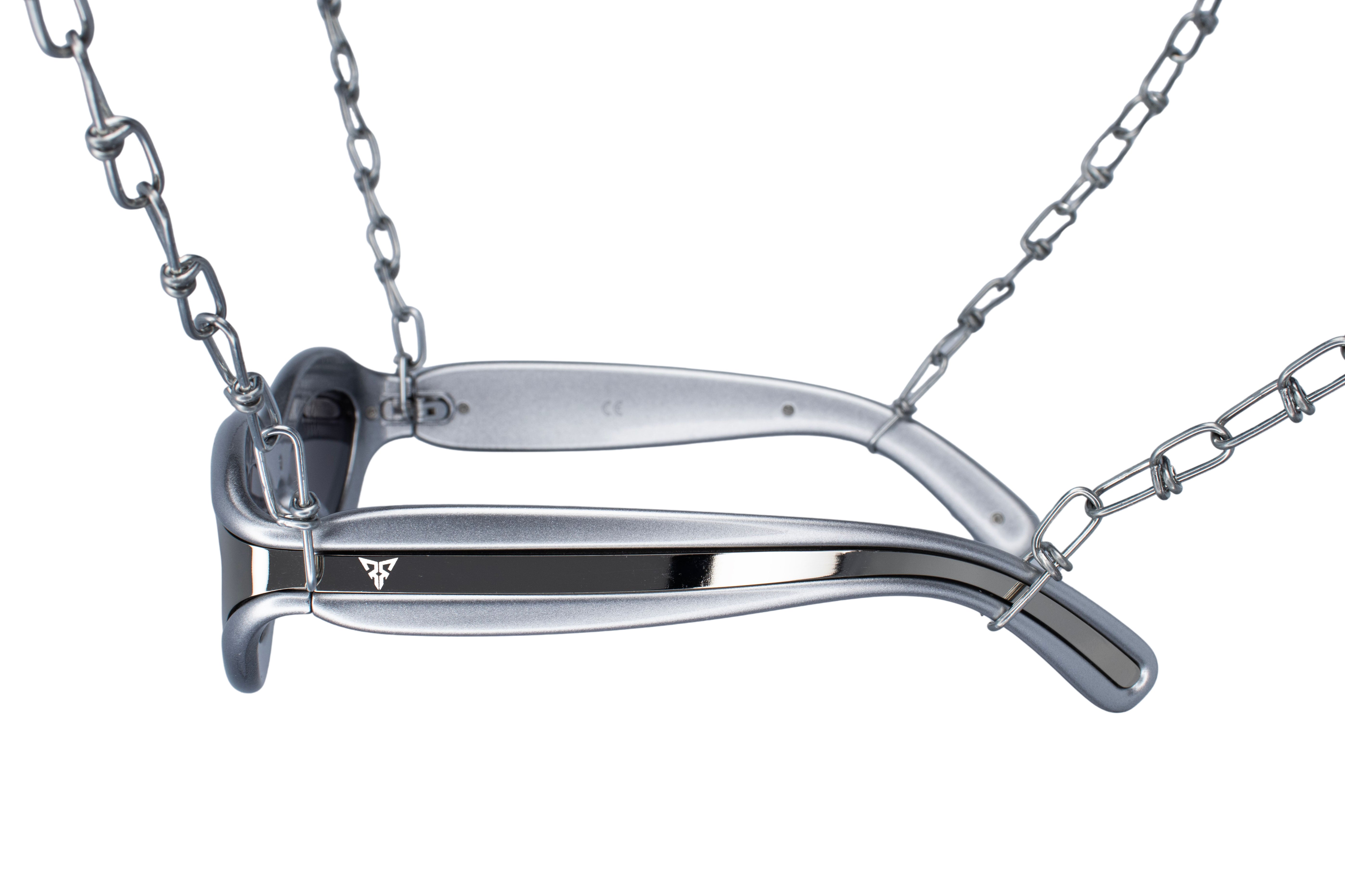 zilveren rave bril voor techno festival zijkant