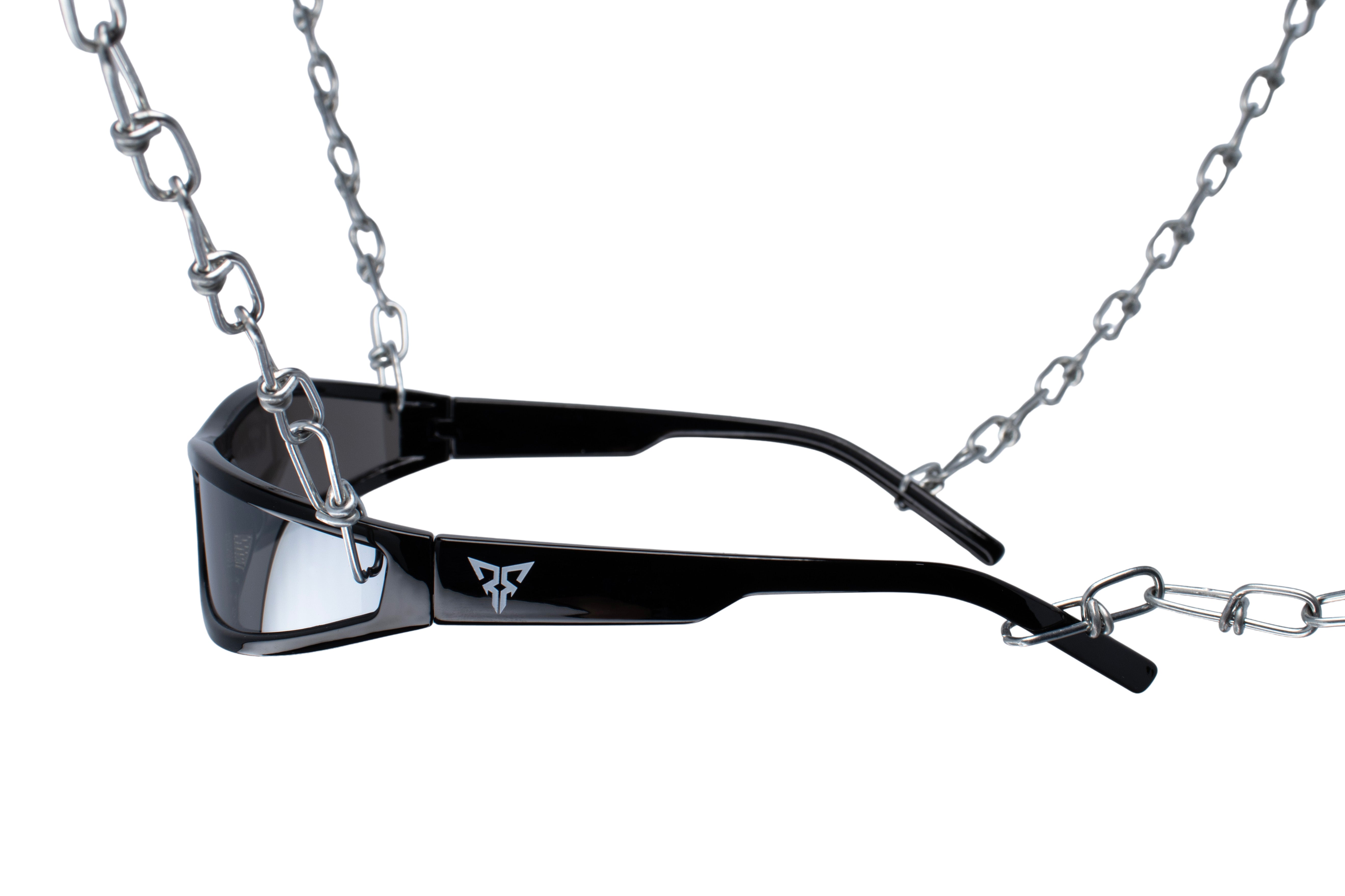 zwarte rave bril met spiegelglazen voor festivals zijkant