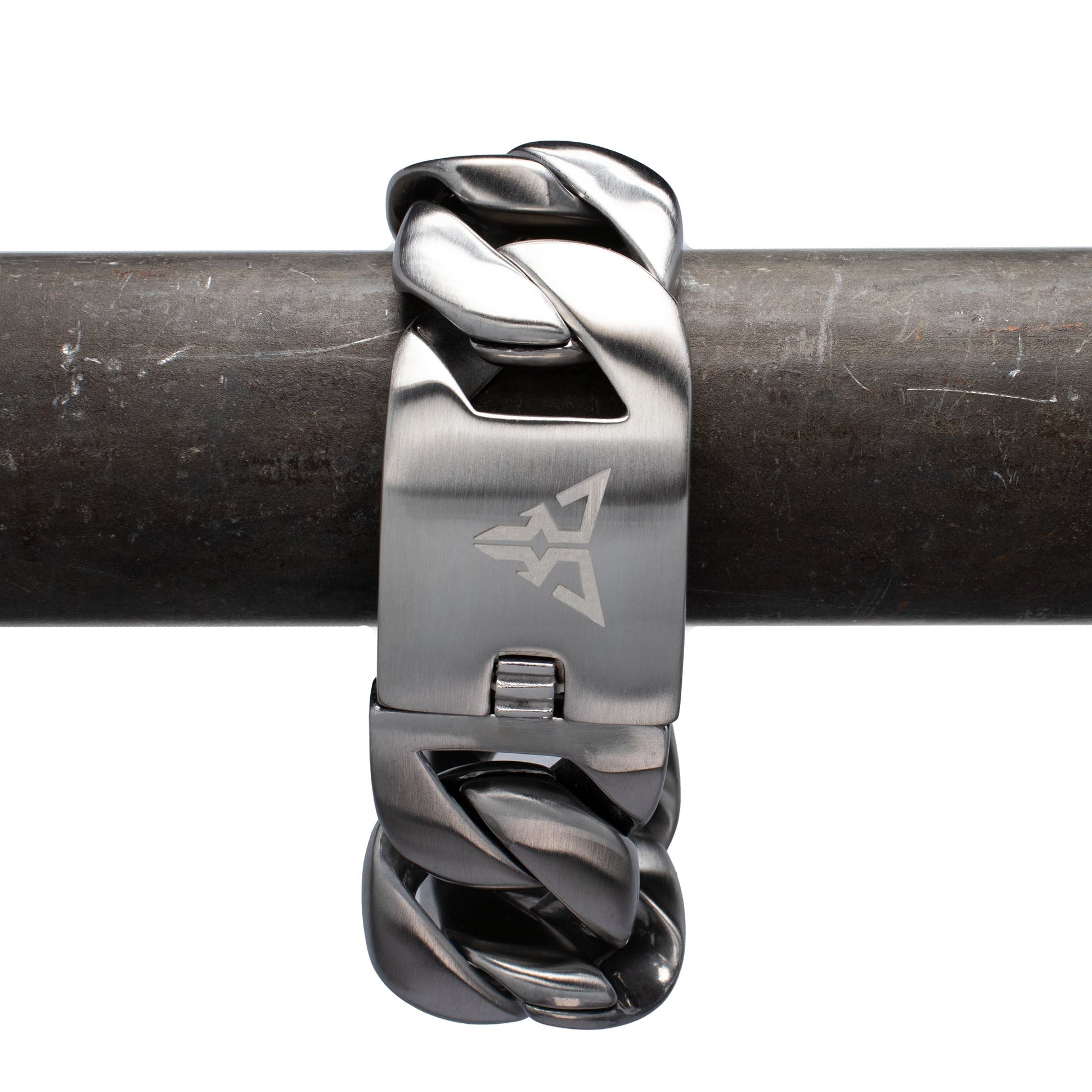 cuban rave bracelet raw heavy mat silver 32mm lock