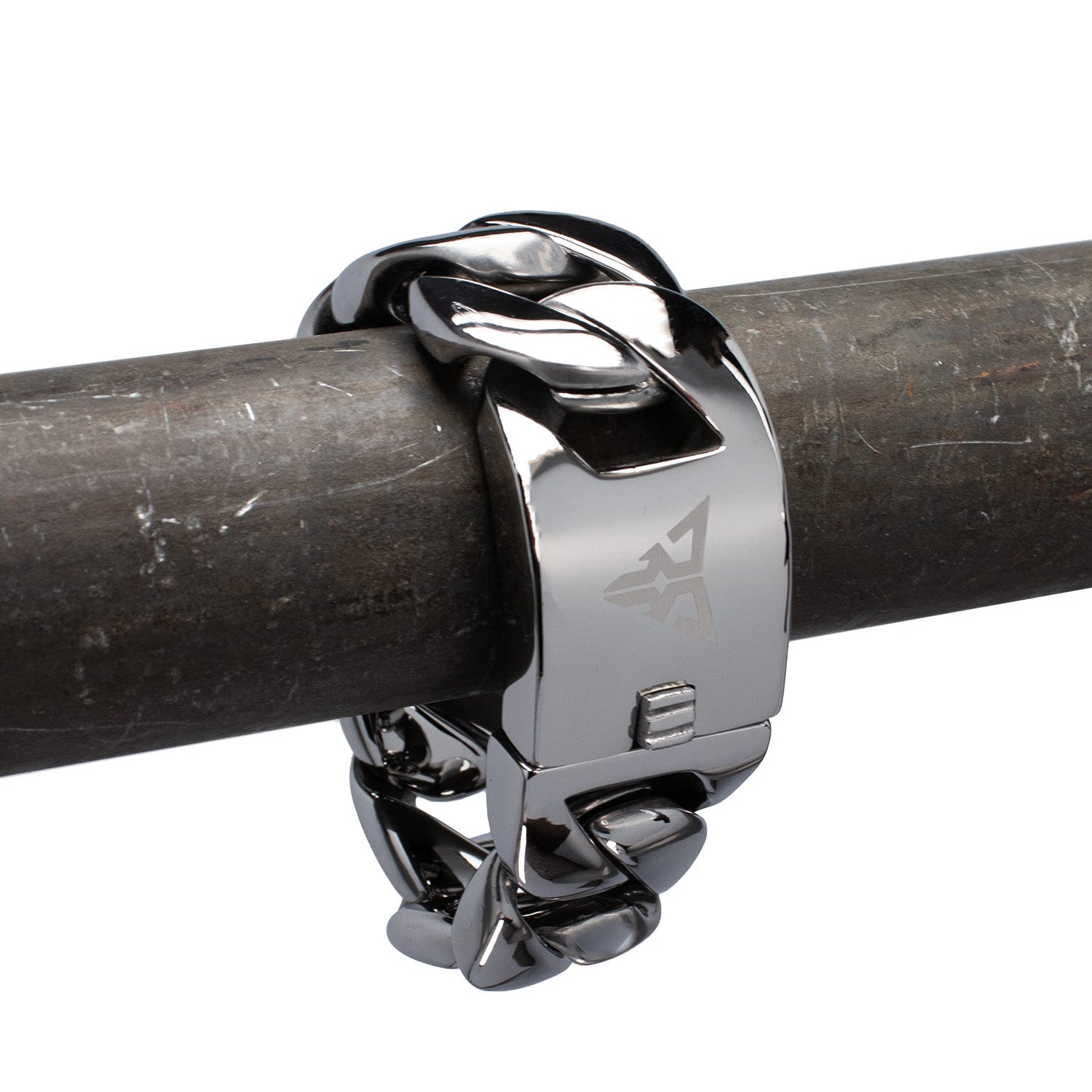 cuban rave bracelet raw heavy shiny silver 32mm lock