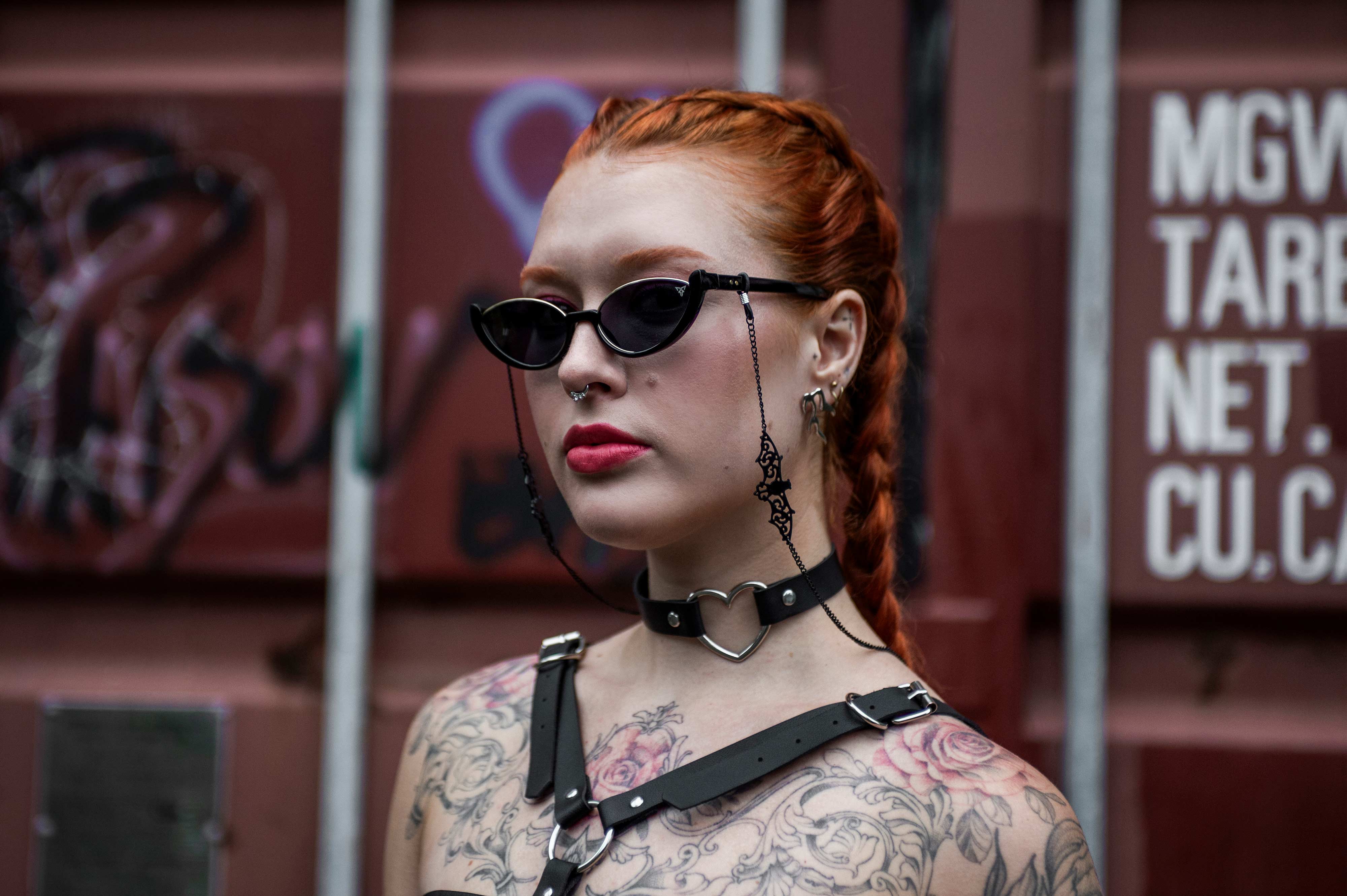 woman raver sunglasses feline black cat techno side