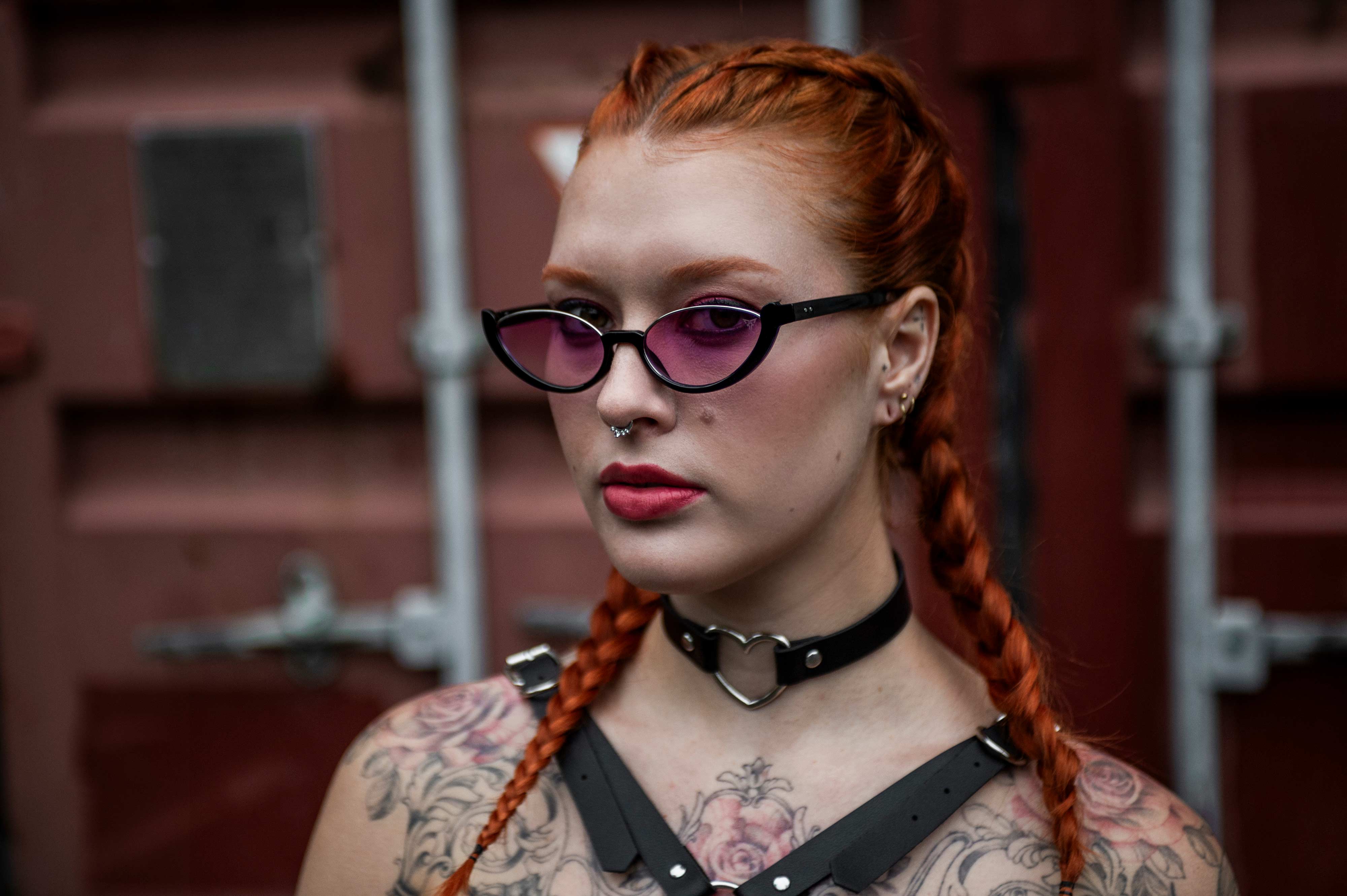 cat eye rave sunglasses feline black purple techno woman 